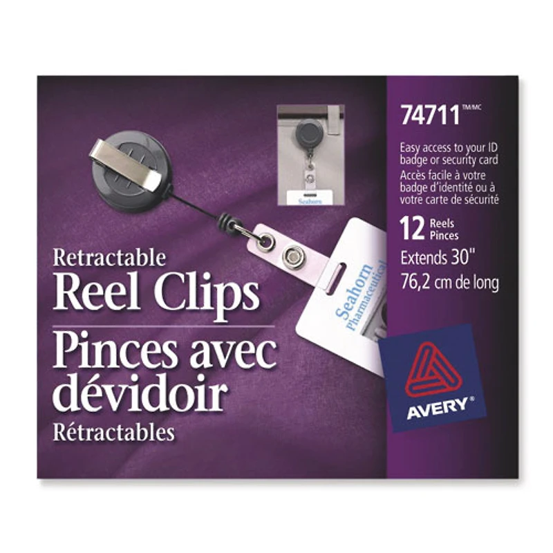 Pince à dévidoir rétractable d'Avery (AVE74711) - Paquet de 12 - Noir