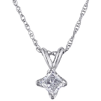 Pendentif solitaire en or blanc 14 ct avec diamant blanc Amour de Delmar