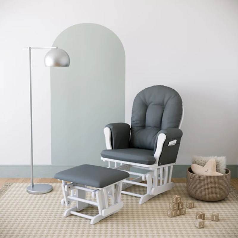 Stork Craft Custom Hoop Glider With Ottoman - White/Grey