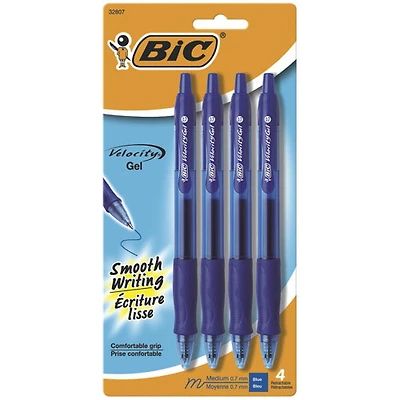BIC Velocity Retractable Gel Pen (RLCP41-BLU) - 4 Pack - Blue