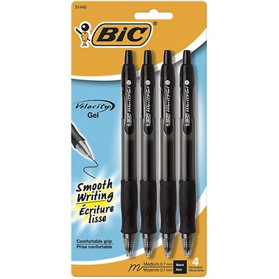 Stylo gel rétractable Velocity de BIC (RLCP41-BLK) - Paquet de 4 - Noir
