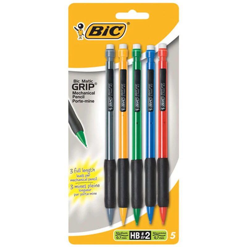 BIC Matic Grip Mechanical Pencil (MPGP51-BLK) - 5 Pack