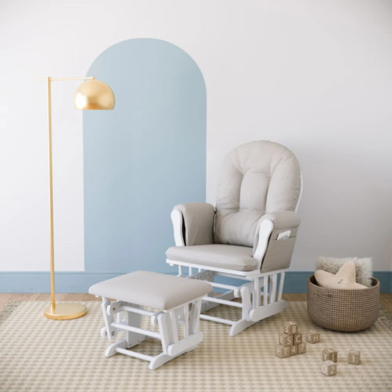 Stork Craft Hoop Custom Glider and Ottoman Set - White/Taupe Swirl