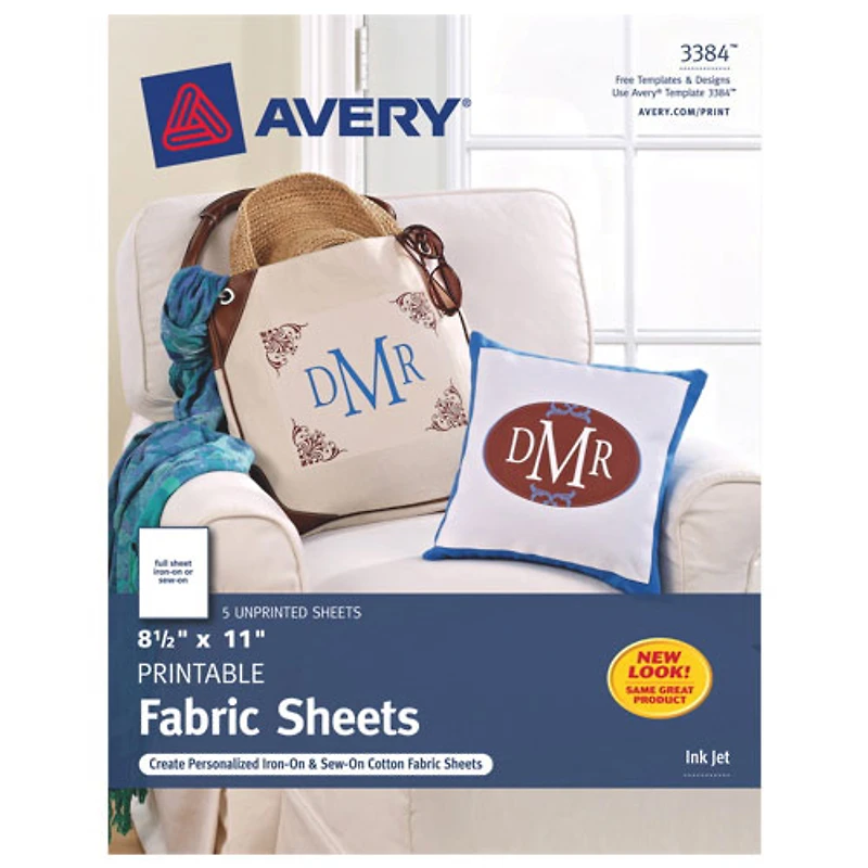 Avery Iron-On Printable Cotton Fabric for Inkjet Printers - 3 Sheets