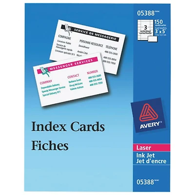Fiches de 3 x 5 po d'Avery (AVE05388) - Paquet de 150 - Blanc