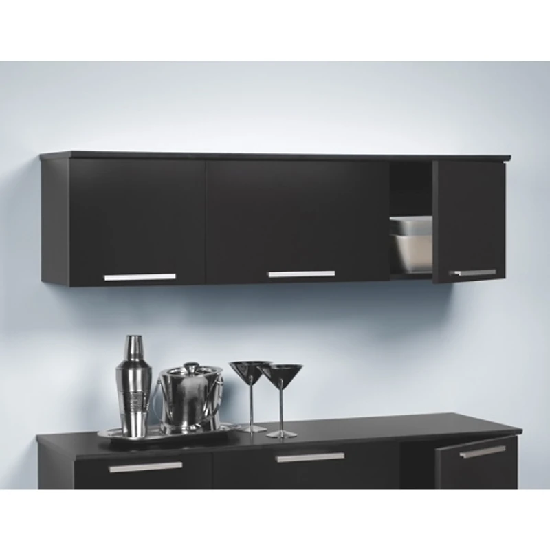 Coal Harbor Contemporary 3-Cabinet Floating Hutch - Black