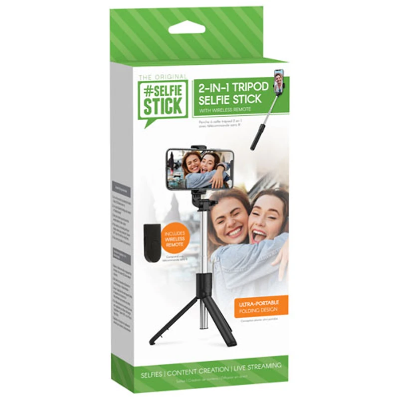 Perche à égoportrait avec trépied 2-en-1 Bluetooth de ReTrak - Noir