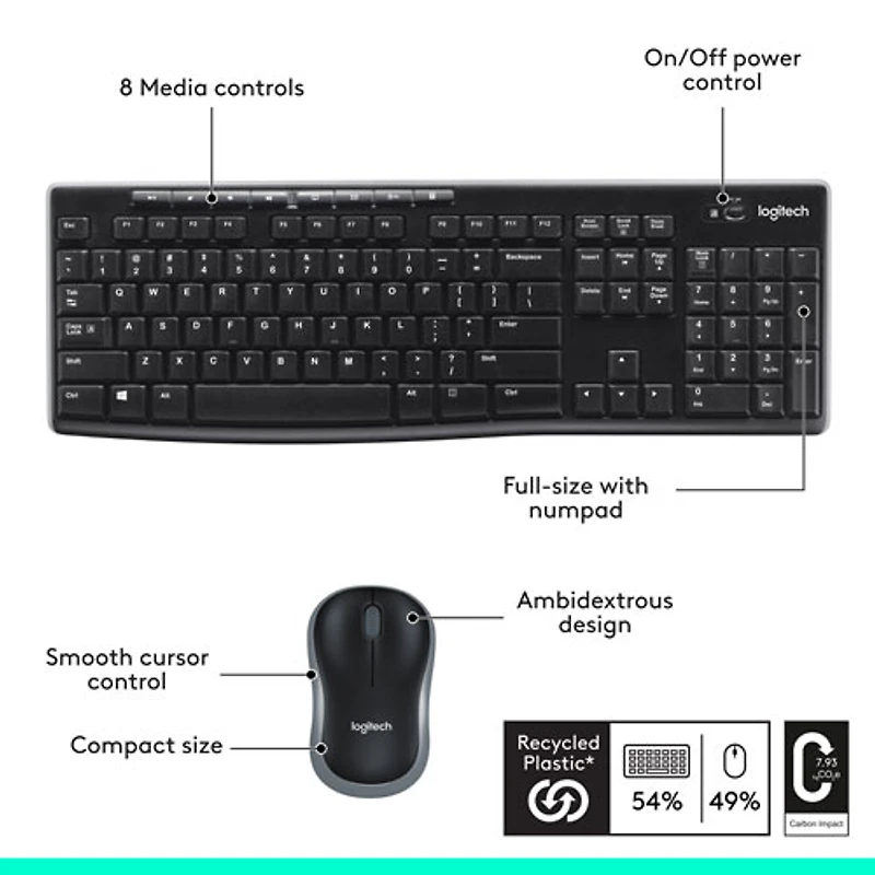 Logitech MK270 Wireless Keyboard & Mouse Combo - Black
