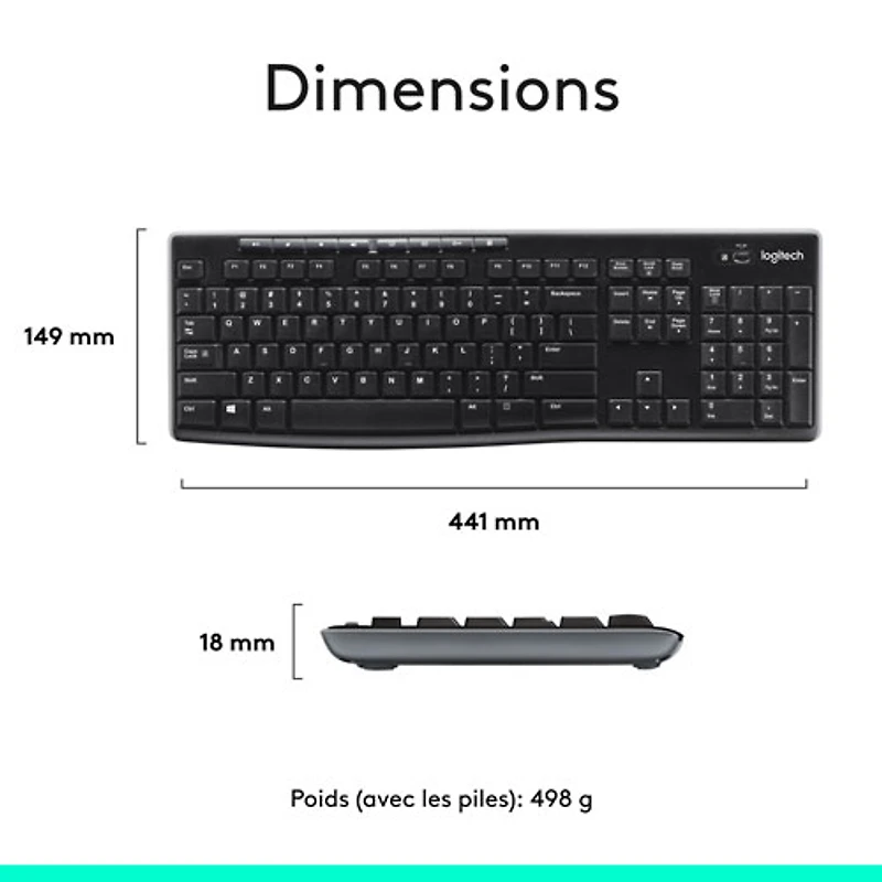Ensemble avec clavier et souris sans fil MK270 de Logitech - Noir