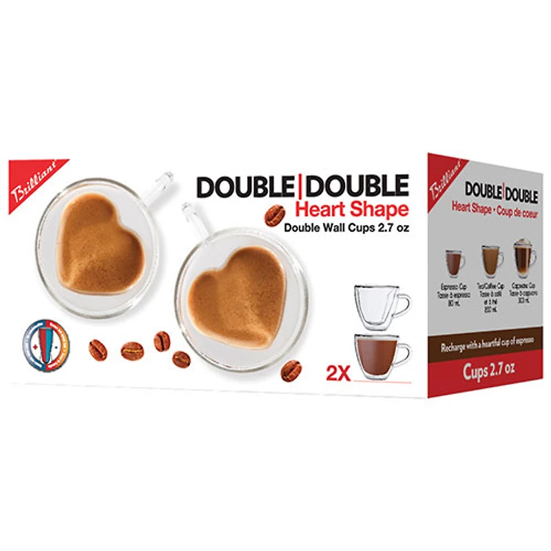 Brilliant Double Double Heart Mocca Cup - Set of 2