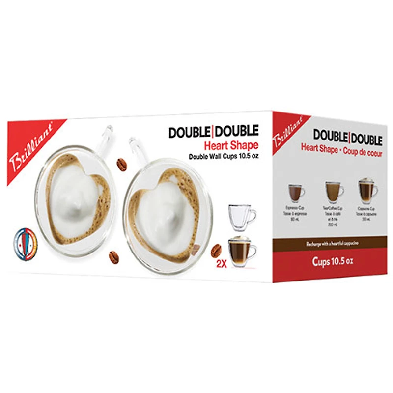 Tasse en forme de coeur pour cappuccino Double Double de Brilliant - Ensemble de 2
