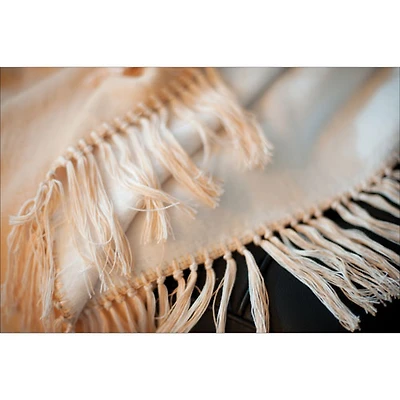 Luxeport Bamboo Rayon Fringed Throw - Ivory/Camel