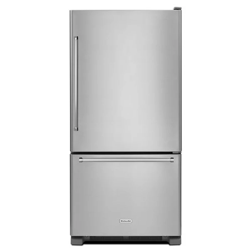 KitchenAid 33" 22.1 Cu. Ft. Bottom Mount Refrigerator with LED Lighting (KRBR102ESS)-Stainless Steel
