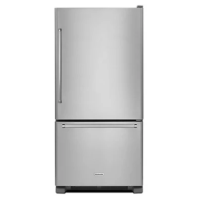 KitchenAid 33" 22.1 Cu. Ft. Bottom Mount Refrigerator with LED Lighting (KRBR102ESS)-Stainless Steel