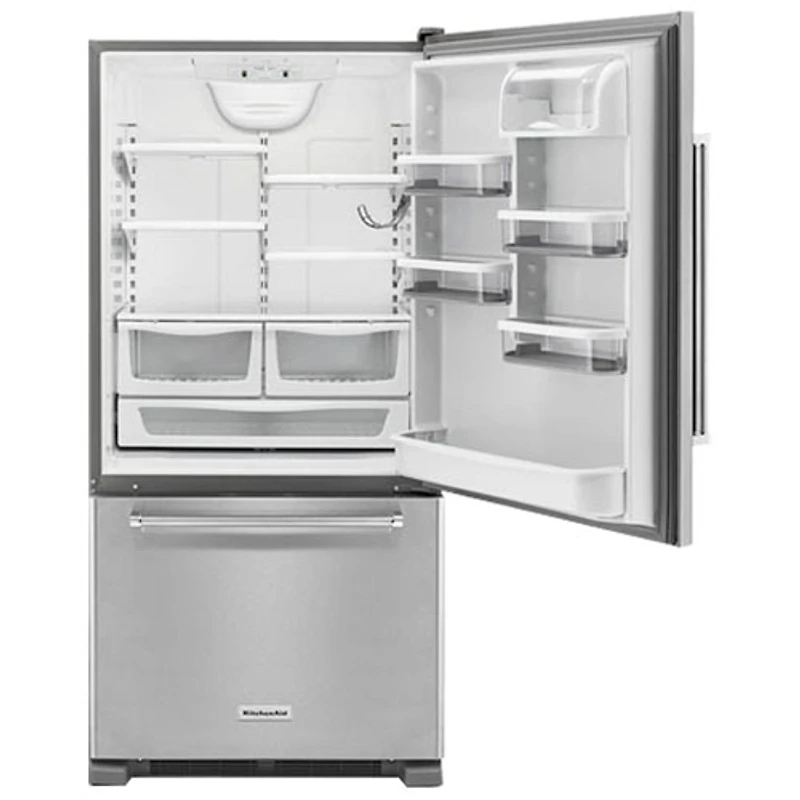 KitchenAid 33" 22.1 Cu. Ft. Bottom Mount Refrigerator with LED Lighting (KRBR102ESS)-Stainless Steel
