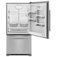 KitchenAid 33" 22.1 Cu. Ft. Bottom Mount Refrigerator with LED Lighting (KRBR102ESS)-Stainless Steel