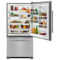 KitchenAid 33" 22.1 Cu. Ft. Bottom Mount Refrigerator with LED Lighting (KRBR102ESS)-Stainless Steel