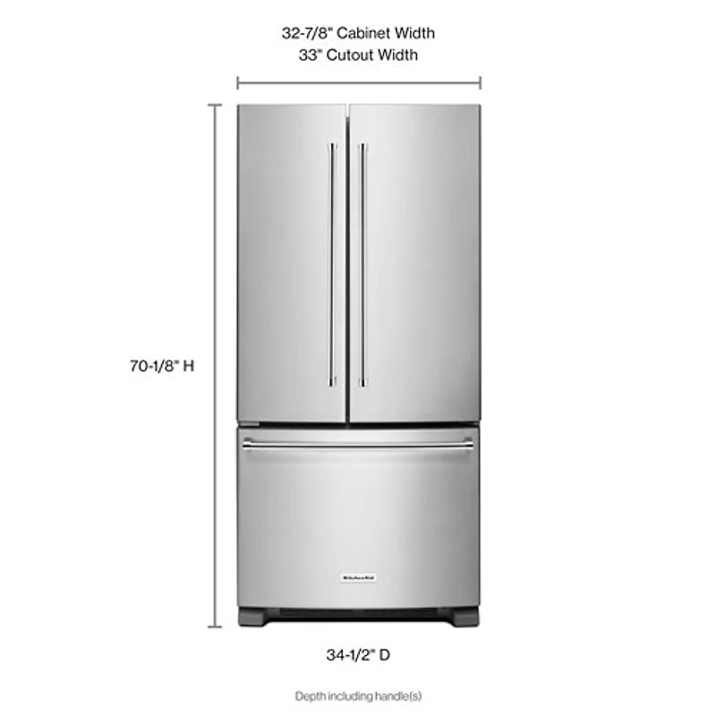 Réfrigérateur à 2 portes de 22,1 pi3 et 33 po avec distributeur interne d'eau de KitchenAid - Inox