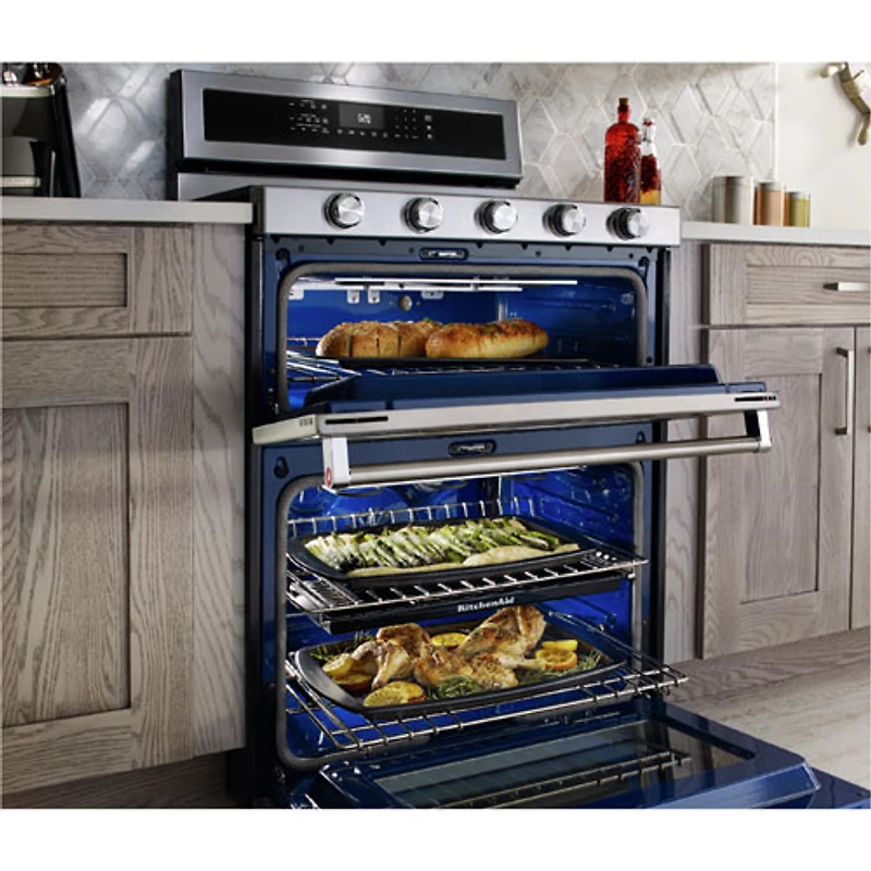 KitchenAid 30" Cu. Ft. Double Oven 5-Burner Freestanding Dual Fuel Range (KFDD500ESS) - Stainless