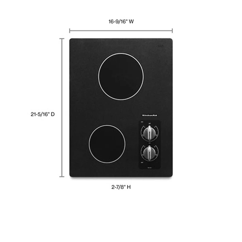 KitchenAid 16" 2-Element Electric Cooktop (KECC056RBL) - Black