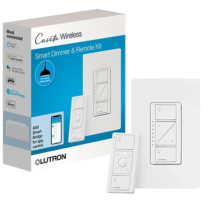 Trousse à gradateur sans fil Caseta Lutron à télécommande Pico et gradateur mural (P-PKG1W-WH-R-C)