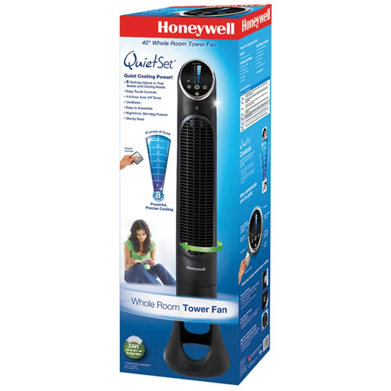 Ventilateur vertical oscillant à 8 vitesses Quiet Set de Honeywell - 40 po - Noir