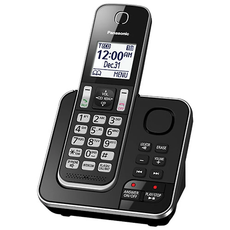 Système téléphonique sans fil DECT à 1 combiné avec répondeur de Panasonic (KXTGD390B) - Noir