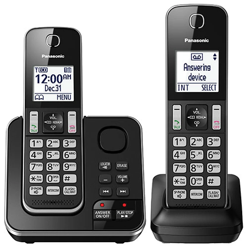 Système téléphonique sans fil DECT à 2 combinés avec répondeur de Panasonic (KXTGD392B) - Noir