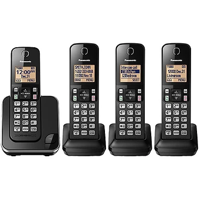 Téléphone sans fil DECT à 4 combinés de Panasonic (KXTGC384B) - Noir