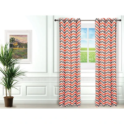 Gouchee Design Selena Curtain - Set of 2 - Coral/Grey/White
