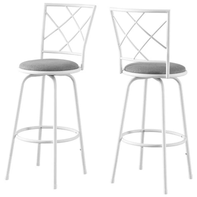 Contemporary Fabric Barstool - Set of 2 - White/Grey