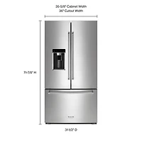 KitchenAid 36" 23.8 Cu. Ft. Counter-Depth French Door Refrigerator with Water & Ice Dispenser (KRFC704FPS) - Stainless Steel