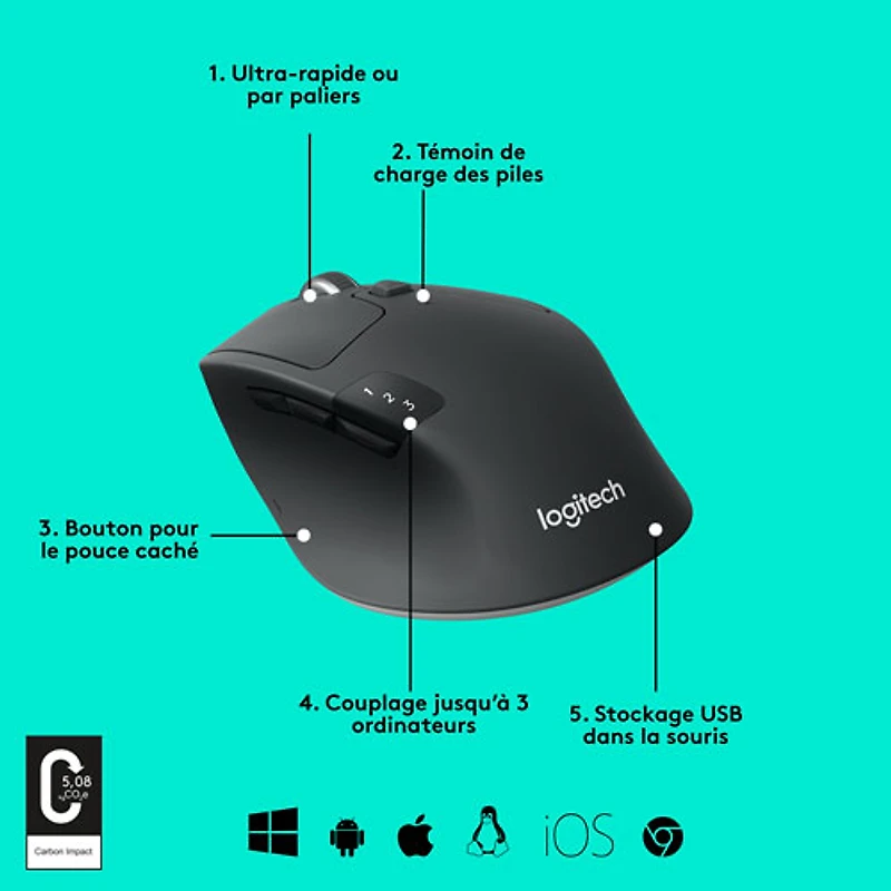 Logitech M720 Triathlon Wireless Optical Mouse - Black