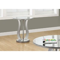Contemporary Round End Table With Mirror Finish - Brushed Silver