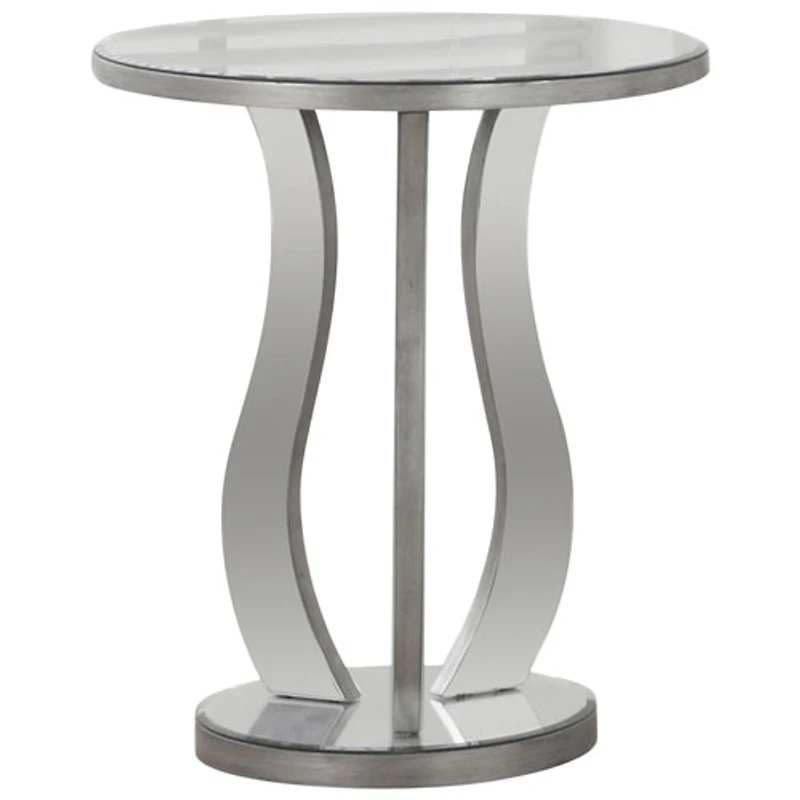 Contemporary Round End Table With Mirror Finish - Brushed Silver
