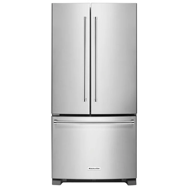 Réfrigérateur à 2 portes de 22,1 pi3/33 po avec distributeur d'eau de KitchenAid - Inox - Bte ouv.