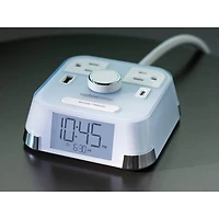 Brandstand CubieTime Alarm Clock with 2 Outlets & USB-A/USB-C Ports - White