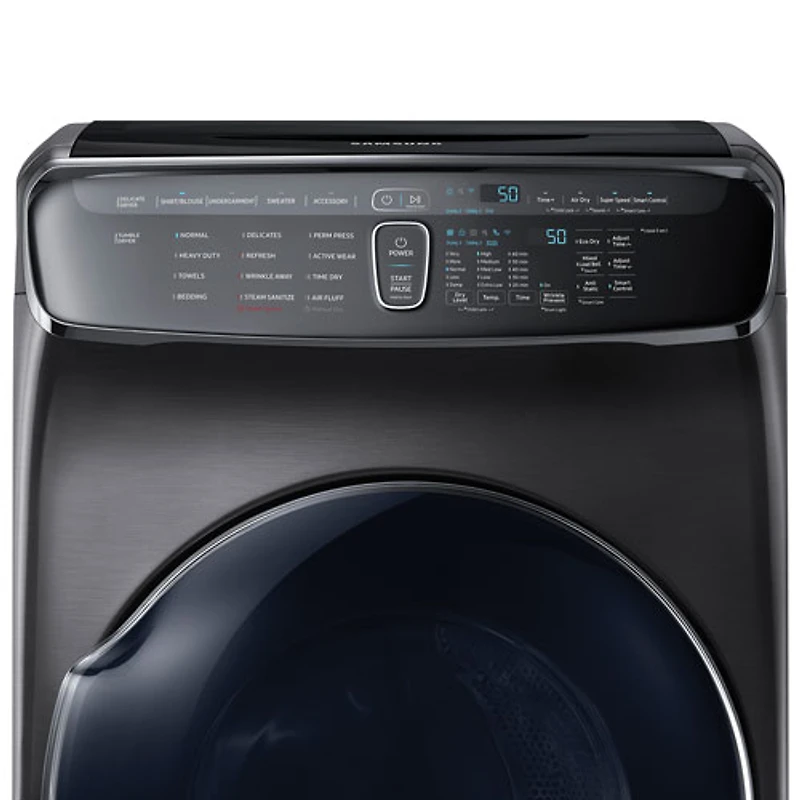 Samsung 7.5 Cu. Ft. Large Capacity Electric Dryer with Moisture Sensing, Steam, Energy Star & Wi-Fi (DVE60M9900V) - Black Stainless Steel