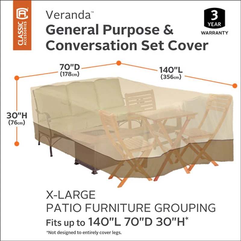 Housse résistante à l’eau Veranda de Classic Accessories pour ensemble de patio -140x30x70 po -Beige