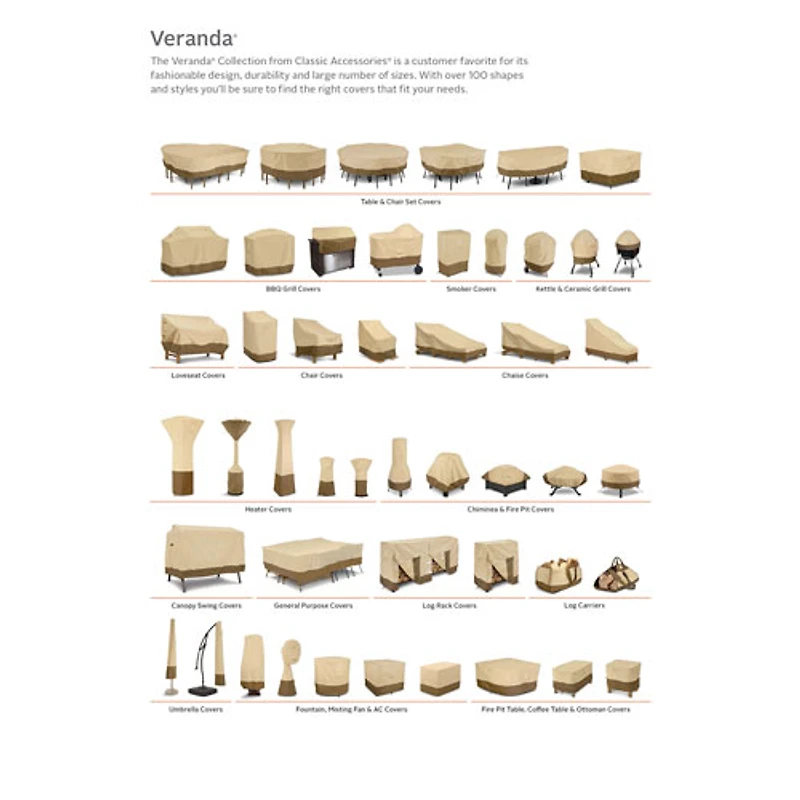 Housse résistante à l’eau Veranda de Classic Accessories pour ensemble de patio -140x30x70 po -Beige