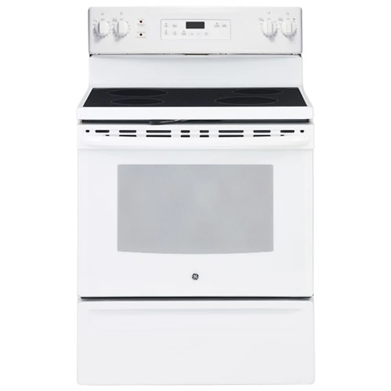 Cuisinière électrique autonome lisse four autonettoyant 5 pi³ 30 po GE (JCB630DKWW)-Blanc sur blanc