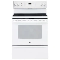 Cuisinière électrique autonome lisse four autonettoyant 5 pi³ 30 po GE (JCB630DKWW)-Blanc sur blanc