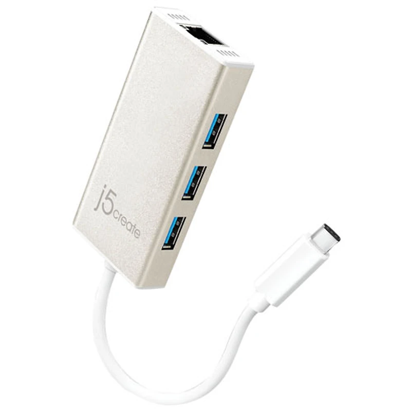 Adaptateur à concentrateur USB-C à 3 ports avec Gigabit Ethernet de j5create (JCH471)
