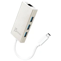 Adaptateur à concentrateur USB-C à 3 ports avec Gigabit Ethernet de j5create (JCH471)