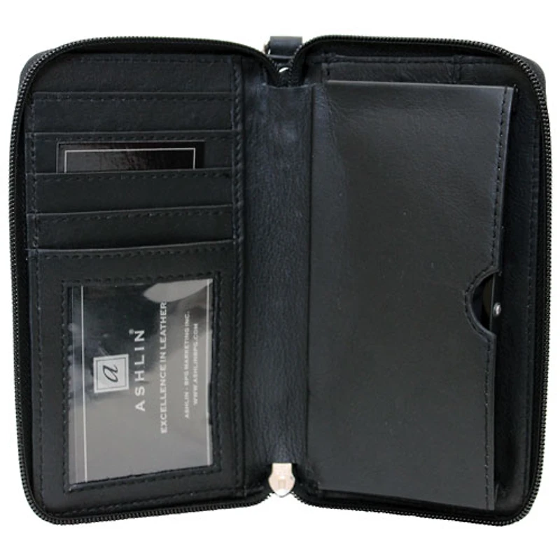 Ashlin Celie Leather Zippered Clutch Wallet - Black