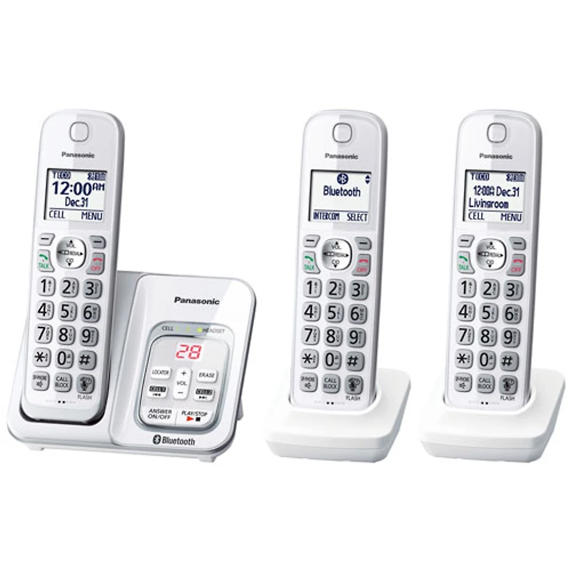 Téléphone sans fil 3 combinés DECT 6.0 Plus Bluetooth Link2Cell à répondeur de Panasonic (KXTGD593W)