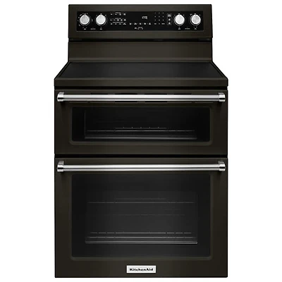 KitchenAid 30" 6.7 Cu. Ft. Double Oven 5-Element Electric Range (YKFED500EBS) - Black Stainless Steel