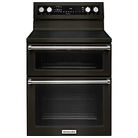 KitchenAid 30" 6.7 Cu. Ft. Double Oven 5-Element Electric Range (YKFED500EBS) - Black Stainless Steel