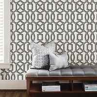 Papier peint autocollant Uptown Trellis de NuWallpaper - Noir/blanc