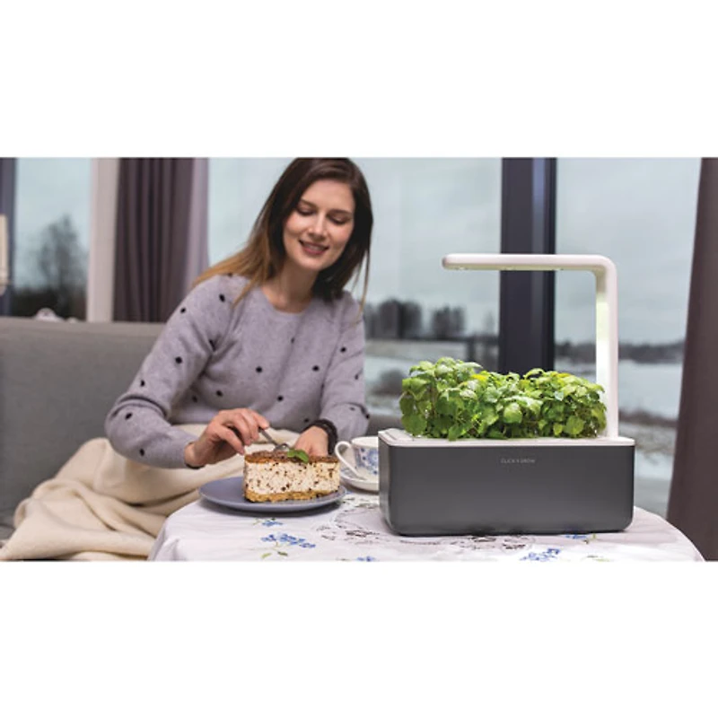 Click and Grow Smart Indoor Garden (SGS8US) - with Basil Seed Capsule Refill - 3 Pack - Dark Grey
